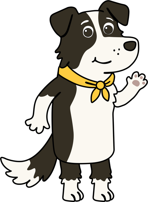 Happee, the Happee English Club mascot, waving hello